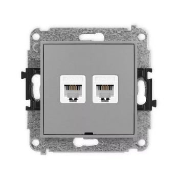 Mechanizm gniazda telefonicznego podwójnego 2xRJ11, 4-stykowy, beznarzędziowe, bez pola opisowego Karlik seria ICON 27IGTBO-2 kolor szary mat