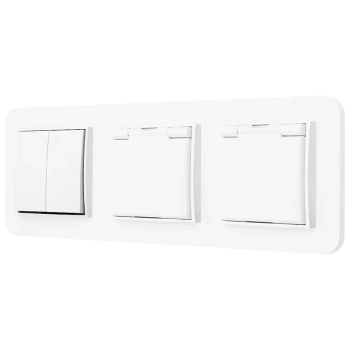 Włącznik podwójny i dwa gniazda hermetyczne z ramką zaokrągloną seria MINI kolor biały