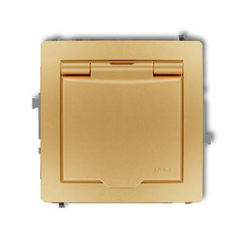 Mechanizm gniazda bryzgoszczelnego z uziemieniem 2P+Z klapka złota, przesłony torów prądowych Karlik seria DECO 29DGPB-1zp kolor złoty