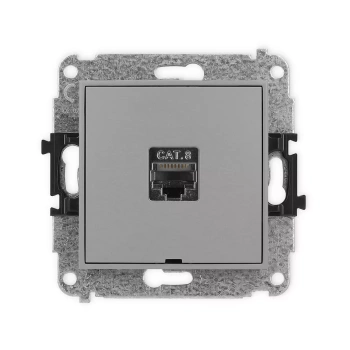 Mechanizm gniazda komputerowego pojedynczego 1xRJ45, kat. 8, ekranowany, 8-stykowy, bez pola opisowego Karlik seria ICON 27IGKBO-11 kolor szary mat