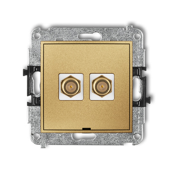 Mechanizm gniazda antenowego podwójnego typu F SAT pozłacany, bez pola opisowego Karlik seria MINI 29MGFBO-2.1 kolor złoty