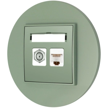 Gniazdo rj45/antenowe z ramką okrągłą seria MINI kolor szałwiowy