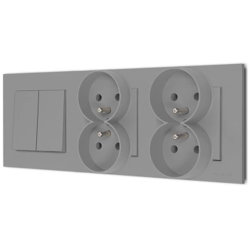 Włącznik podwójny i dwa gniazda podwójne z ramką seria Bella kolor popiel mat