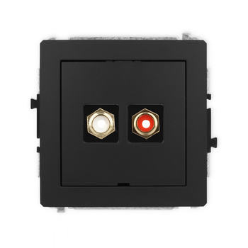 Mechanizm gniazda podwójnego RCA, bez pola opisowego typu cinch - biały i czerwony, pozłacany Karlik seria DECO 12DGRCABO-2 kolor czarny mat