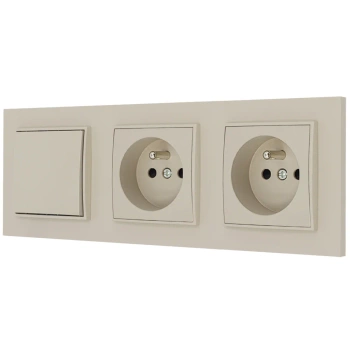 Włącznik pojedynczy i dwa gniazda pojedyncze z ramką prostą seria MINI kolor taupe