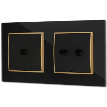 Włącznik pojedynczy i podwójny w stylu USA ramka kwadratowa efekt szkła seria ICON kolor czarny/złoty