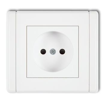 Gniazdo pojedyncze bez uziemienia 2P z przesłonami torów Karlik seria FLEXI FGP-1p kolor biały