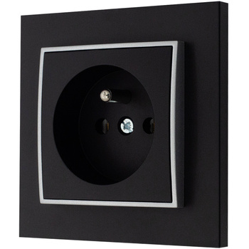 Gniazdo pojedyncze z ramką karlik mini kolor czarny mat/srebrny