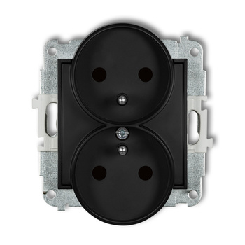 Mechanizm gniazda podwójnego do ramki z uziemieniem 2x2P+Z z przesłonami torów Karlik seria ICON 12IGPR-2zp kolor czarny mat