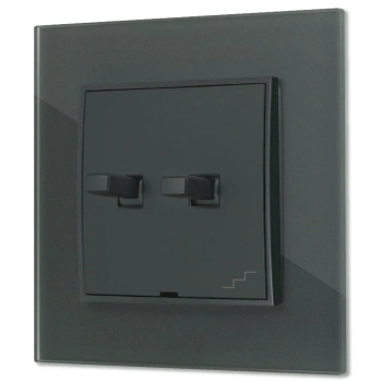 Włącznik schodowy podwójny w stylu USA ramka kwadratowa efekt szkła seria ICON kolor grafitowy mat