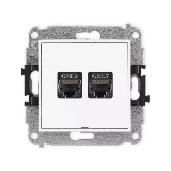 Mechanizm gniazda komputerowego podwójnego 2xRJ45, kat. 7, ekranowany, 8-stykowy, bez pola opisowego Karlik seria ICON IGKBO-10 kolor biały