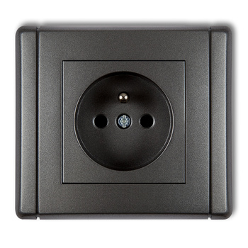 Gniazdo pojedyncze z uziemieniem 2P+Z z przesłonami torów Karlik seria FLEXI 11FGP-1zp kolor grafitowy