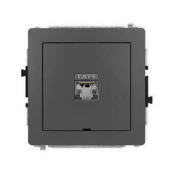 Mechanizm gniazda komputerowego pojedynczego 1xRJ45, kat. 5e, ekranowany, 8-stykowy, bez pola opisowego Karlik seria DECO 28DGKBO-1e kolor grafitowy mat