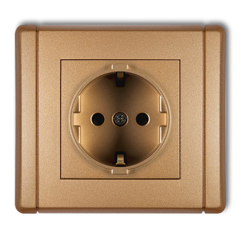 Gniazdo pojedyncze z uziemieniem SCHUKO 2P+Z z przesłonami torów Karlik seria FLEXI 8FGP-1sp kolor złoty metalik