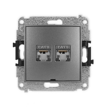 Mechanizm gniazda komputerowego podwójnego 2xRJ45, kat. 6, ekranowany, 8-stykowy, bez pola opisowego Karlik seria ICON 11IGKBO-6 kolor grafitowy