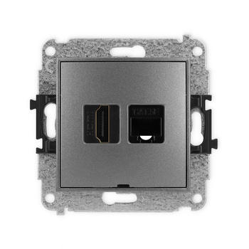 Mechanizm gniazda pojedynczego HDMI 2.0, 4K + gniazda komp. poj. 1xRJ45, kat. 5e, 8-stykowy, bez pola opisowego Karlik seria ICON 11IGHKBO-45e kolor grafitowy