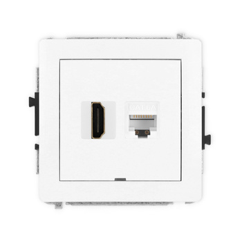 Mechanizm gniazda pojedynczego HDMI 2.0, 4K + gniazda komp. poj. 1xRJ45, kat. 6A, 8-stykowy, bez pola opisowego Karlik seria DECO DGHKBO-46A kolor biały