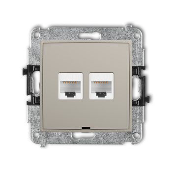 Mechanizm gniazda komputerowego podwójnego 2xRJ45, kat. 5e, 8-stykowy, bez pola opisowego Karlik seria ICON 60IGKBO-2 kolor taupe