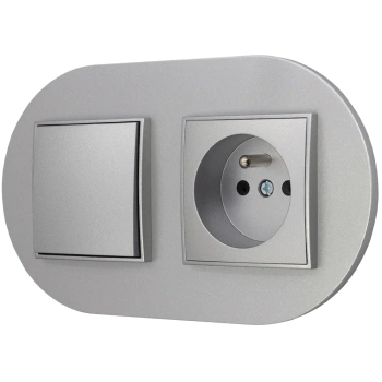 Włącznik pojedynczy z gniazdem pojedynczym z ramką okrągłą seria MINI kolor srebrny