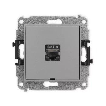 Mechanizm gniazda komputerowego pojedynczego 1xRJ45, kat. 8, ekranowany, 8-stykowy, bez pola opisowego Karlik seria MINI 27MGKBO-11 kolor szary mat