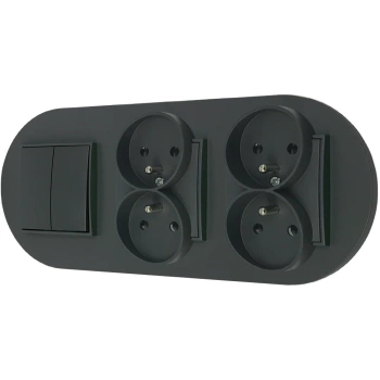 Włącznik podwójny i dwa gniazda podwójne z ramką okrągłą seria MINI kolor grafitowy mat