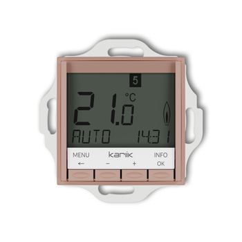 Mechanizm uniwersalnego elektronicznego tygodniowego regulatora temperatury podświetlenie niebieskie Karlik seria ICON 62IRT-3.2 kolor łososiowy