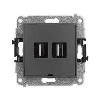 Mechanizm gniazda podwójnego 2xUSB A-A 2.0, bez pola opisowego Karlik seria ICON 28IGUSBBO-2 kolor grafitowy mat