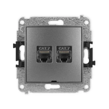 Mechanizm gniazda komputerowego podwójnego 2xRJ45, kat. 7, ekranowany, 8-stykowy, bez pola opisowego Karlik seria MINI 11MGKBO-10 kolor grafitowy