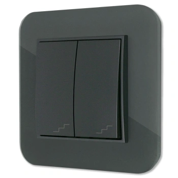 Włącznik schodowy podwójny z ramką zaokrągloną efekt szkła seria ICON kolor grafitowy mat