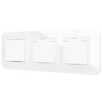 Włącznik pojedynczy i dwa gniazda hermetyczne z ramką zaokrągloną efekt szkła seria ICON kolor biały