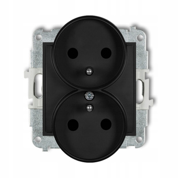 Mechanizm gniazda podwójnego do ramki z uziemieniem 2x2P+Z z przesłonami torów Karlik seria MINI 12MGPR-2zp kolor czarny mat