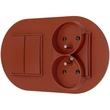 Włącznik podwójny z gniazdem podwójnym z ramką okrągłą seria MINI kolor terakota