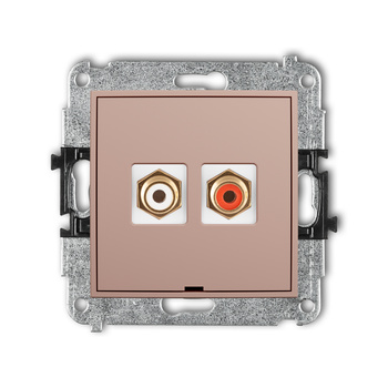 Mechanizm gniazda podwójnego RCA, bez pola opisowego typu cinch - biały i czerwony, pozłacany Karlik seria MINI 62MGRCABO-2 kolor łososiowy