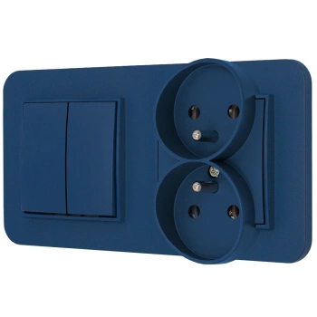 Włącznik podwójny z gniazdem podwójnym z ramką zaokrągloną seria MINI kolor navy blue
