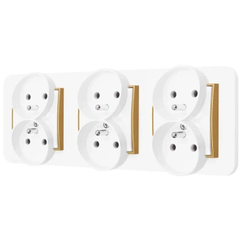 Trzy gniazda podwójne z ramką zaokrągloną seria MINI kolor biały złoty