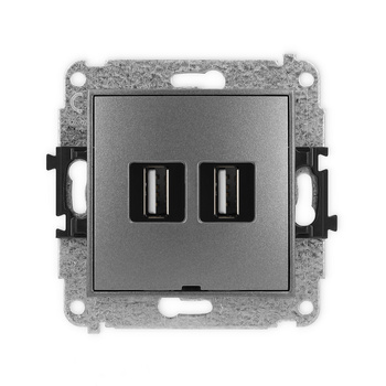Mechanizm gniazda podwójnego 2xUSB A-A 2.0, bez pola opisowego Karlik seria ICON 11IGUSBBO-2 kolor grafitowy