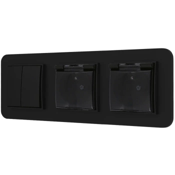 Włącznik podwójny i dwa gniazda hermetyczne z ramką zaokrągloną seria MINI kolor czarny