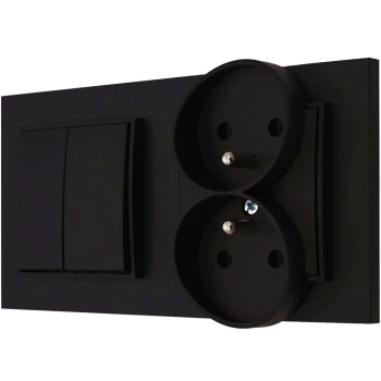 Włącznik podwójny z gniazdkiem kolor czarny mat 10