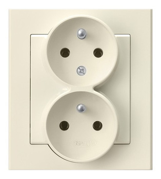 Gniazdo podwójne z uziemieniem z funkcją niezamienności faz, kompletne z ramką seria SONATA kolor Ecru symbol GP-2RC/27
