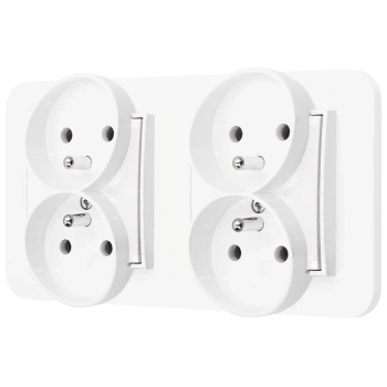 Dwa gniazda podwójne z ramką zaokrągloną seria MINI kolor biały