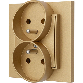 Gniazdo podwójne z ramką  karlik mini kolor złoty