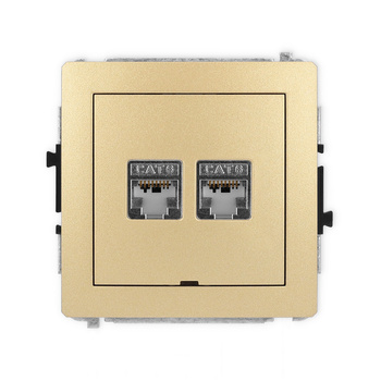Mechanizm gniazda komputerowego podwójnego 2xRJ45, kat. 6, ekranowany, 8-stykowy, bez pola opisowego Karlik seria DECO 29DGKBO-6 kolor złoty