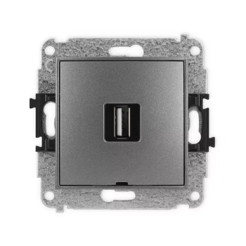 Mechanizm gniazda pojedynczego USB A-A 2.0, bez pola opisowego Karlik seria MINI 11MGUSBBO-1 kolor grafitowy