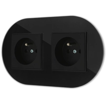 Dwa gniazda pojedyncze z ramką okrągłą efekt szkła seria ICON kolor czarny