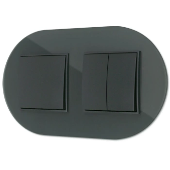Dwa włączniki pojedynczy i podwójny z ramką okrągłą efekt szkła seria ICON kolor grafitowy mat