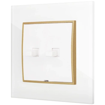 Włącznik podwójny w stylu USA ramka kwadratowa efekt szkła seria ICON kolor biały/złoty