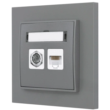 Gniazdo rj45/antenowe z ramką prostą seria MINI kolor szary mat