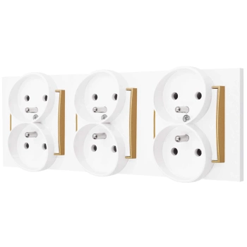 Trzy gniazda podwójne z ramką prostą seria MINI kolor biały mat/złoty