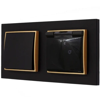 Włącznik z gniazdkiem hermetycznym kolor czarny mat/złoty 17