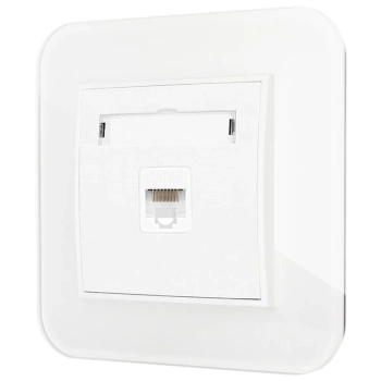 Gniazdo internetowe rj45 1x z ramką zaokrągloną efekt szkła seria ICON kolor biały